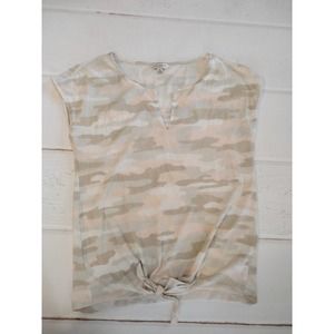 Lucky brand pink & gray camo flutter sleeve knotted hem blouse